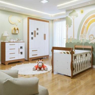 Imagem de Quarto de Bebê Completo com Guarda-Roupa, Berço e Cômoda Sonho Branco/