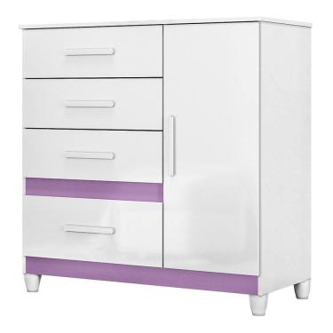 Imagem de Cômoda Sapateira Vênus 1 Porta E 4 Gavetas Flex Branco Lilás Com Pés Moval