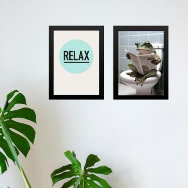 Imagem de Kit 2 Quadros Banheiro Perereca Relax 24x18cm - com vidro - Quadros On
