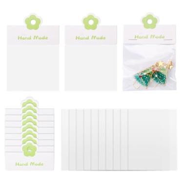 Imagem de Bestewelry Pacote de joias com 100 unidades, bolsa transparente para vender sacos de celofane OPP com papel impresso, cartões dobráveis para pulseira, colar, brinco, chaveiro - verde claro