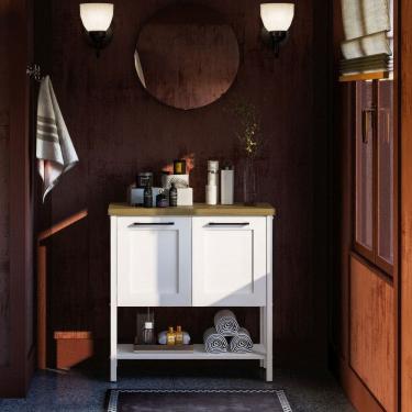 Imagem de Gabinete Armário Banheiro Ditália 2 Portas com Tampo Bn-02 Branco