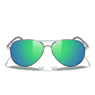 Imagem de MERRY'S Óculos de sol masculinos polarizados, armação inquebrável UV400 S8513, Gray Frame/Silver Bridge/Green Mirror Lens