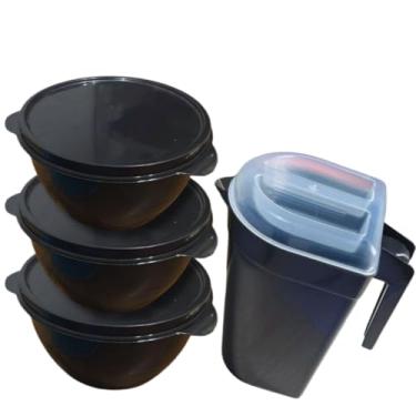Imagem de Kit 10 Potes Bowl Hermeticos Empilhavel Com Jarra De Plástico Para Suco 2 Litros Tampa Antivazamento(3 Potes + 1 Jarra)