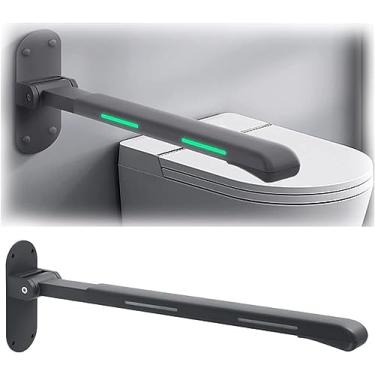 Imagem de Barra de apoio para deficientes, dobrável para vaso sanitário, suporte de segurança para montagem na parede, antiderrapante, suporte de equilíbrio de vaso sanitário, alça de chuveiro com indicadores