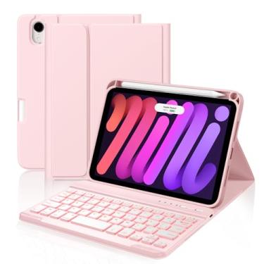 Imagem de Cousper Capa com teclado para iPad mini 7 A17 Pro 2024/iPad Mini 6 geração com teclado 2021 8,3 polegadas, suporte para lápis, capa de teclado destacável retroiluminada em 7 cores para iPad mini 7ª/6ª