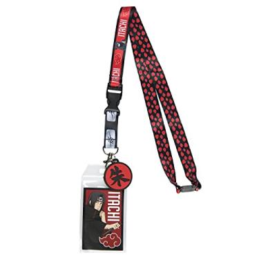 Imagem de Cordão de identificação Naruto Itachi Uchiha com pingente de borracha Shu Kanji de 5 cm