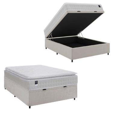 Imagem de Cama Box Baú Casal Colchão Gazin Com Molas Ensacadas Tower New 138x188x76cm Branco