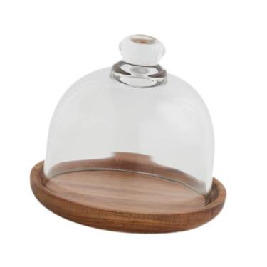 Imagem de IEUDNS Suporte de bolo com cúpula de vidro, bandeja para servir bolo, prato de frutas, sobremesa, prato de exibição de bolo para festa, casamento, cozinha, 11.8 Cm X 10.5 Cm