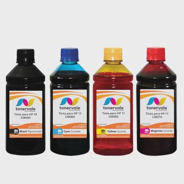 Imagem de Kit 4 Recarga Tankfull Para Cartucho hp 10 11 - hp 500 2600 K850 9130 9120 9110 de 500ml
