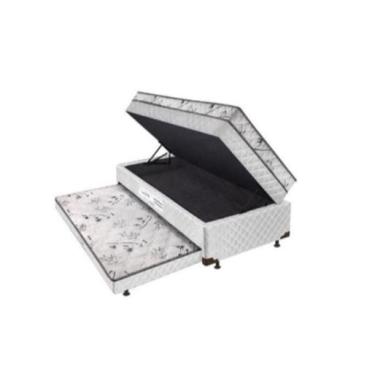Imagem de Cama Box Baú Solteiro Conjugado de Molas com Cama Auxiliar Bicama 3 em 1 - Matelassê Branco