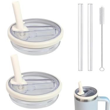 Imagem de Tampa de copo de substituição de 1,134 g à prova de vazamento canudo flip à prova de derramamento para tampa Stanley, tampa de copo de 1,134 g (pacote com 2 bege)