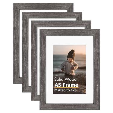 Imagem de Porta-retratos KINLINK A5 Ash Black Wood com acrílico 4x6, pacote com 4