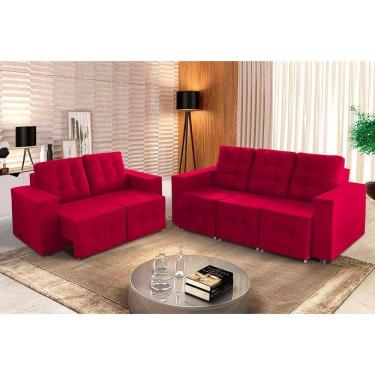 Imagem de Sofá Veneza 5 Lugares, Conjunto 3e2 - Retrátil - De Casa Décor E Estofados Vermelho