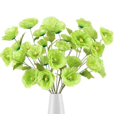 Imagem de INSUNSIX Papoulas flores artificiais de seda 81 cm, 6 peças, papoulas artificiais, flores verdes para casamento, casa, festa, mesa, decoração de arranjos (verde)