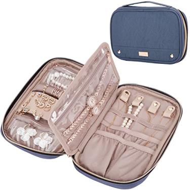 Imagem de NISHEL Estojo de joias de viagem, organizador de férias para colares, brincos, anéis, pulseiras, relógio, azul egeu