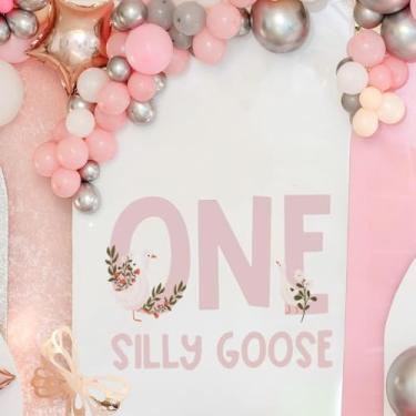 Imagem de Decalque One Silly Goose para meninas – Decoração de 1º aniversário Silly Goose A Little Goose is Coming Sinal de revelação de gênero para festa, arco de balão, pano de fundo (um decalque de ganso