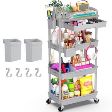 Imagem de Goovilla Organizador De Carrinho Utilitário Com 4 Níveis E Gaveta Removível, Armazenamento Cinza Estável Resistente 2 Rodas Traváveis Para Banheiro, Cozinha, Lanche, Artesanato, Maquiagem Itens Esse