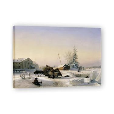 Imagem de Lev Lagorio Prints. Pintura de arte de parede paisagem marítima. Pôster de reprodução de impressões em tela de paisagem para decoração de casa. (O trenó de gelo). Moldura interna de 50 x 70 cm - 19,6