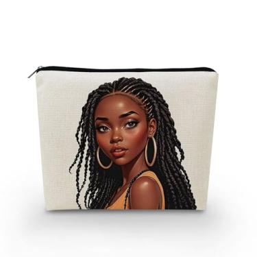 Imagem de YULUENZE Bolsa organizadora de lona pequena para mulheres afro-americanas com zíper dreadlocks bolsa cosmética feminina estética presente de aniversário para mulheres irmãs amigas, asnj0870, Samll