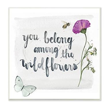 Imagem de Stupell Industries Belong Among The Wildflowers Butterfly Bee Floral, Desenhado por Jennifer Paxton Parker Wall Plaque, Cinza