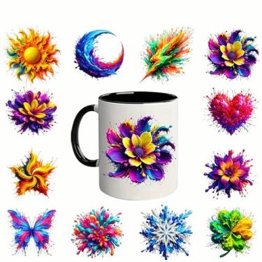 Imagem de 12 peças de espirro floral borboleta floco de neve UV DTF adesivo de transferência à prova d'água para copos de vidro, móveis, artesanato DIY, adesivos de transferência para garrafa de água faça você