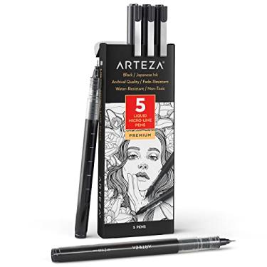 Imagem de Arteza Canetas de tinta Micro-Line, conjunto de 5, canetas pretas com tinta de arquivo japonesa, materiais de arte para artistas de quadrinhos e ilustradores, caligrafia, esboço, anime, desenho técnico