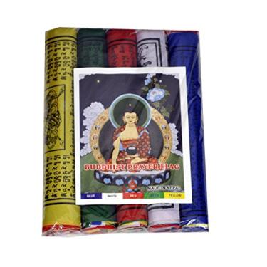 Imagem de Dharma Store – Bandeiras de oração budista tibetana 21,5 cm para sorte, felicidade, longevidade e prosperidade – Pacote com 50
