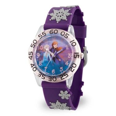 Imagem de DISNEY Relógio analógico de quartzo para meninas Frozen 2 com pulseira de plástico, roxo, 16 (modelo: WDS000778)