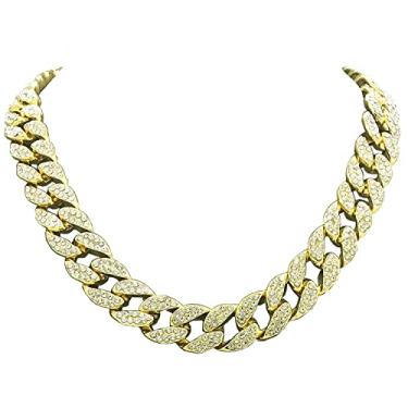 Imagem de Charles Raymond Gargantilha de corrente de tênis ou elos cubanos Miami em tom dourado hip hop icced out, 24", Metal, Strass