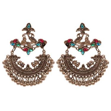 Imagem de Touchstone Brincos de designer "Indian Oxidized Jewelry" feitos à mão em grão de gravura elegante, som doce, tribal, boho, em tom oxidado para mulheres.