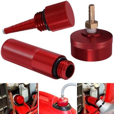 Imagem de Tampa de gás de corrida estendida com encaixe de mangueira de latão, funil de troca de óleo sem bagunça, atualização de vareta de óleo magnética de alumínio vermelho para Honda EU3000i EU2000i EU1000i gerador
