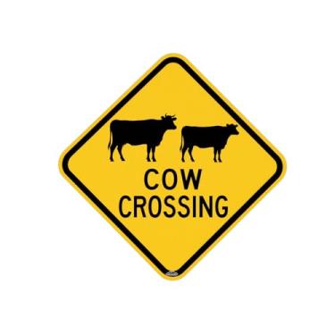 Imagem de Placa de metal Cow Crossing - Sinal de aviso de estrada de fazenda em forma de diamante de 30 x 30 cm para celeiros, pastagens e amantes de animais
