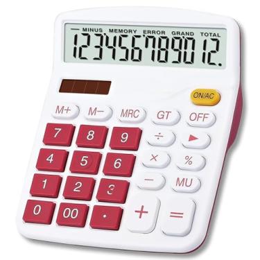 Imagem de Meichoon Calculadora de mesa bateria solar dupla potência 12 dígitos grande visor LCD dedicado financeiro grande função padrão calculadora de negócios para escritório/casa/escola KA08 vermelho