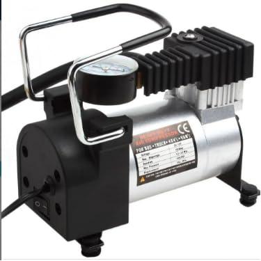 Imagem de Compressor de Ar Portátil para Carro, Caminhão e Van, 12V, com Manômetro, Preto e Prata