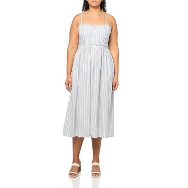 Imagem de Lucky Brand Vestido midi popelina espartilho feminino, Listra azul, G