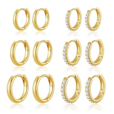 Imagem de BMMYE 4 pares de brincos pequenos de argola de ouro para mulheres cartilagem mini argolas douradas conjunto de brincos de ouro para vários piercings hipoalergênicos, Cobre, Zircônia cúbica