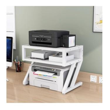 Imagem de Suporte para impressora Suporte de impressora de 2 níveis Mesa de impressora de mesa com moldura de aço Impressora copiadora Scanner Prateleira Rack Suporte de fax Suporte de triturador de papel (Cor
