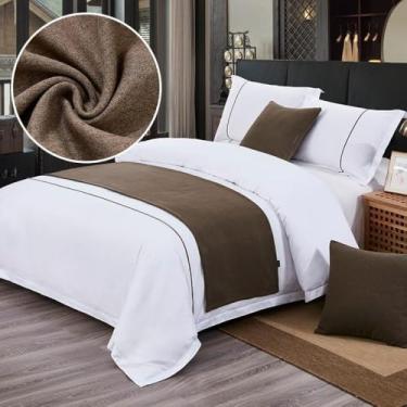 Imagem de Lenço para cama de hotel, lençol, mantas de cama para os pés da cama, luxuosa, cor sólida, faixa decorativa sem desbotamento, proteção para cama de solteiro queen king size - marrom|casal/casal 19,7 x