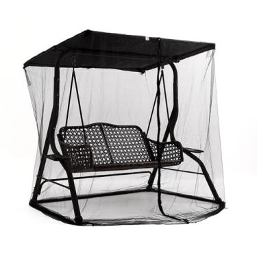 Imagem de Cobertura de balanço à prova d'água para pátio com 2/3 lugares, tela de malha preta para áreas externas com abertura por zíper, rede de poliéster à prova de chuva para cadeira de balanço de varanda(Bl