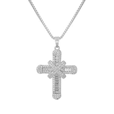 Imagem de TANTIUE Colar de cruz para mulheres, banhado a ouro 14 K, zircônia cúbica, pingente de cruz, fé, para homens, pingente de fé e crucifixo, Latão, Zircônia cúbica