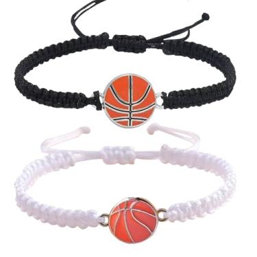 Imagem de Delllala 2 pulseiras esportivas trançadas, acessórios esportivos ajustáveis, softbol, basquete, beisebol, futebol, joias de futebol para fãs, ideais para presentes de aniversário ou Páscoa, One Size
