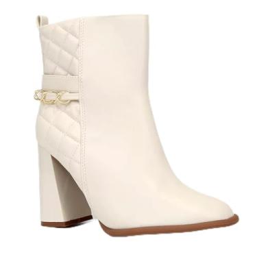 Imagem de Bota Cano Curto Vizzano Matelassê Salto Alto Feminina - Off White - 36