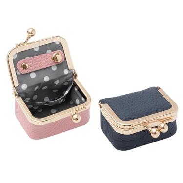 Imagem de Pacote com 2 mini joias e porta-moedas organizador portátil vintage, compacto de couro genuíno - bolsa de viagem para anéis, brincos, pulseira, colar, moedas e itens essenciais com Kiss Lock presente