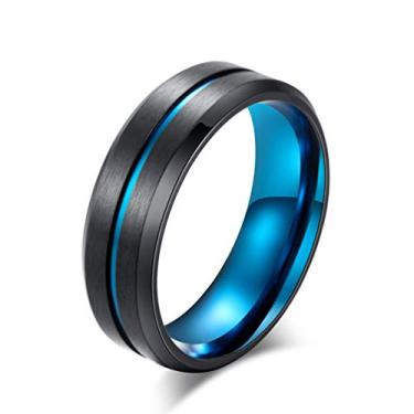Imagem de Aprila Aliança de casamento masculina de aço inoxidável fosco escovado clássico de 8 mm azul/ouro preto anel de titânio para homens tamanho 8-12, Metal, Sem pedra preciosa