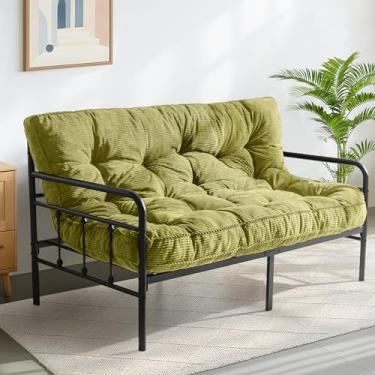 Imagem de MAXYOYO Colchão Futon Queen de 15 cm, sofá-cama tufado futons com borda de design de corda torcida, colchão de chão de tecido grosso com fio para adultos, enchimento de espuma desfiada (moldura não