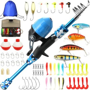 Imagem de Kilitn Kit De Vara Pesca Infantil, Telescópica Arremesso Fácil E Carretilha Spincast, Conjunto Completo Com Bolsa Viagem, Para Meninos, Meninas, Jovens, Iniciantes (Camuflagem Azul 1,5 M 4,93 Pés)