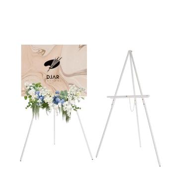 Imagem de DJAR Suporte De Cavalete Madeira 63" Para Placa, Altura Ajustável Uso Duplo, Piso Casamento, Quadro Boas-Vindas, Pôster, Imagem, Foto - Branco
