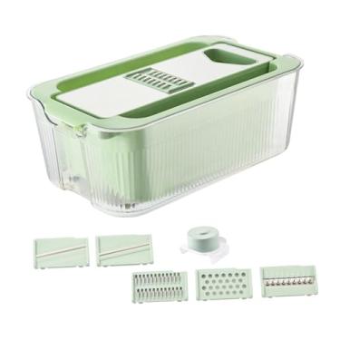 Imagem de WeiLaiKeQi Fatiador Mandoline para Cozinha Multifuncional Cortador de Cebola Cortador de Alimentos Fatiador Profissional de Pepino com Recipiente, Verde com 6 Lâminas