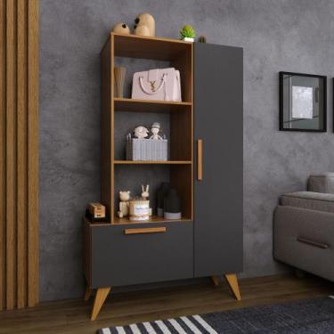 Imagem de Estante Multiuso 1 Porta 1 Gaveta Versatil Indekes, Freijo/Chumbo