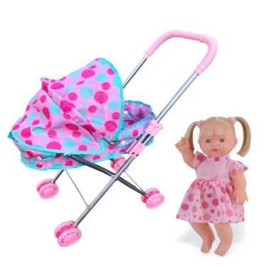 Imagem de Kit Boneca Infantil Fala 30 Frases Cabelo Loiro e Carrinho - DM Toys